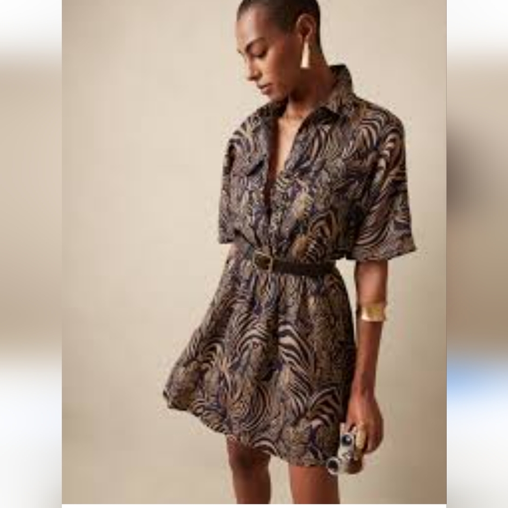 Br Linen Safari Animal Print Nwt Utility Dress Size large